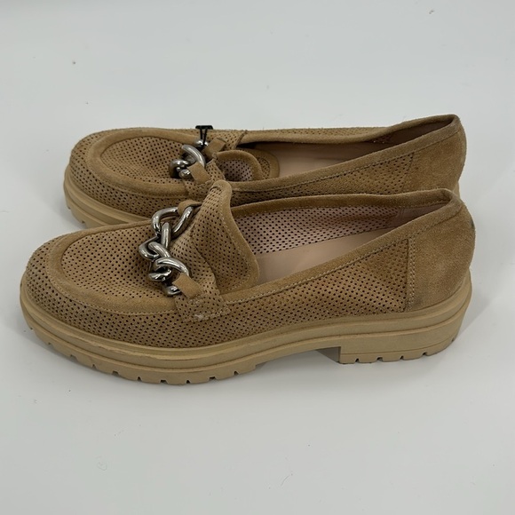 Napoleoni Italy Chunky Lug Sole Perforated Suede Chain Loafers - Picture 3 of 5